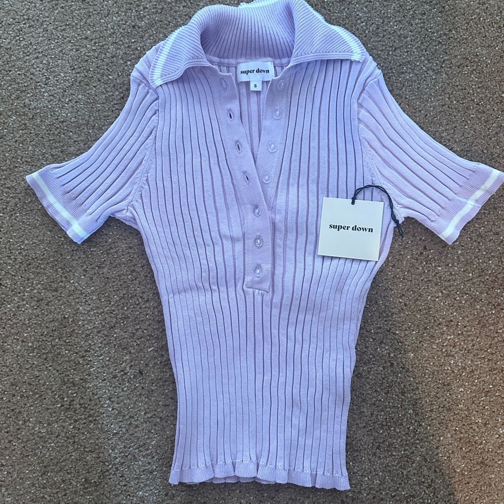 Superdown Lavender Ribbed Button Down Shirt